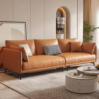 MABOLUS 114.17" Orange Genuine Leather Modular Sofa cushion couch