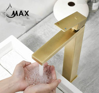 Brushed Gold Single Handle Vessel Bathroom Faucet Elegance Square Design 11.5