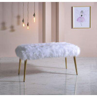 Everly Quinn 18" X 38" X 20" White Faux Fur Gold Metal Upholstered (Seat) Bench