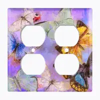 WorldAcc Metal Light Switch Plate Outlet Cover (Butterfly Unicorn - Double Duplex)