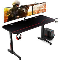 Pirecart 55" Enhanced Larger Gaming Desk With Free Mouse Pad, Cup Holder Headphone & Speaker Hook, Powerful Cabling Mana