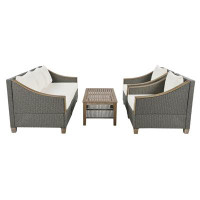wendeway 4-Piece Rattan Outdoor Conversation Sofa Set With Wooden Coffee Table And Cushions Seating 5 People For Patio