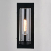 17 Stories Tayiba 1 Light Matte Black Indoor Outdoor Wall Sconce Clear Glass Cylinder Shade, LED Compatible