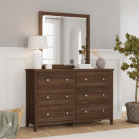 Lark Manor Analissa 6 - Drawer 54" W Solid Wood Double Dresser with Mirror