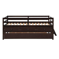 Harriet Bee Twin Size Wooden Low Loft Bed With 3 Storage Drawers And Trundle Bed