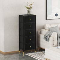 Mercer41 Drawer Dresser cabinet, Tall Dresser with 5 PU Leather Front Drawers, Storage Tower