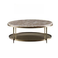 POWER HUT American Round Coffee Table Modern Simple Metal Marble Double Layer Coffee Table