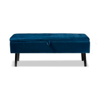 Mercer41 Mercer41 Caine Upholstered & Tufted Bench, Navy Blue