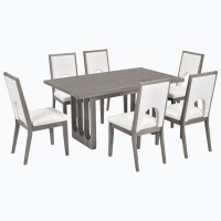 Red Barrel Studio Wood Dining Table Set For 6, Farmhouse Rectangular Dining Table And 6 Upholstered Chairs Ideal For Din