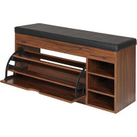 Williston Forge Yusing Shoe Storage Bench, Shoe Bench With 3 Flip Drawers, Entryway Bench With Storage And Seating, 3-ti