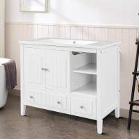 Knlnny Ware classic design Bathroom Vanity with Ceramic Basintapered feet and Two drawers