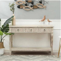 Ophelia & Co. Ophelia & Co. White Washed Wood Three Drawer Console Table