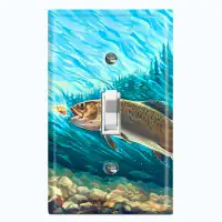 WorldAcc Metal Light Switch Plate Outlet Cover (Trophy Fishing Trout Clear Water Lake - Single Toggle)