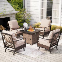 Red Barrel Studio 4-Person Rocking Sofa Chairs Seating Group with Fire Pit Table