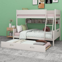 Harriet Bee Jameia Kids Twin Over Full Wooden Bunk Bed with Shelves and Trundle