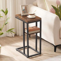 17 Stories Foldable End Table, C Shaped Side Table With Storage Shelf, Small Snack Table Suitable For Living Room Bedroo