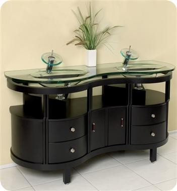 Unico - 63 Inch Modern Bathroom Glass Top Vanity w/Tempered Double Glass Sink & Mirror in Cabinets & Countertops