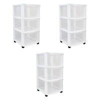 Gracious Living Gracious Living Clear 3 Drawer Storage Chest System With Casters, White (3 Pack)