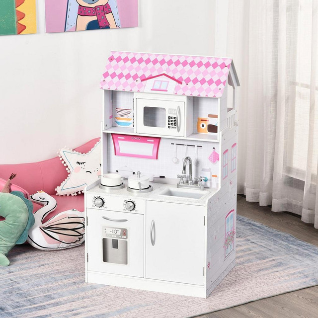 2 IN 1 MULTIFUNCTIONAL KIDS KITCHEN DOLL HOUSE TODDLER PRETEND PLAY TOY KITCHEN WITH ACCESSORIES REALISTIC PLAY COOKING in Toys & Games - Image 2