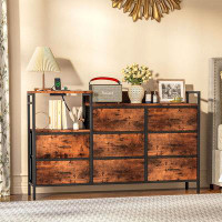 17 Stories Dresser For Bedroom With Charging Station,52'' Long 8 Drawer Dresser,wide Chest Of Drawers With Fabric Bins F