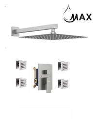 Wall Shower System Set Two Functions With 4 Body Jets Brushed Nickel Finish