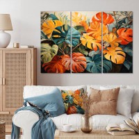 Design Art Orange Green Tropical Plants III - Palms & Palm Trees Metal Wall Art Living Room Set