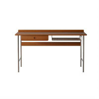 Hokku Designs 39.37" Brown Rectangular Solid Wood Stainless Steel Desk,1-drawer