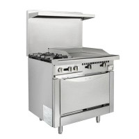 HOCCOT Hoccot Commercial Natural Gas Range Stove 39.37” with 2 Burners, Standard Oven & 24-inch griddle