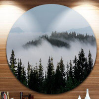 Made in Canada - Design Art 'Dark Trees and Fog Over Mountains' Photographic Print on Metal