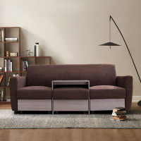 Latitude Run® 77.9" Grey  Chenille Sofa With Table And Pullout Drawers
