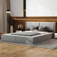 Mercer41 Queen Size Upholstery Storage Platform Bed with Storage Space on both Sides and Footboard