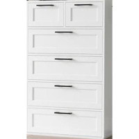 House of Hampton Homfa 6 Drawer White Dresser, Tall Storage Cabinet Chest Of Drawer For Bedroom Living Room
