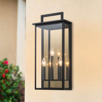 17 Stories 3-light Matte Black Outdoor Wall Light With Gold Reflector And Clear Glass Shade