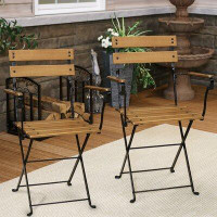 17 Stories Basic European Chestnut Wood Folding Bistro Chair With Arms Set Of 4