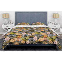 East Urban Home Autumn Leaves Lace Textured Mid-Century Duvet Cover Set