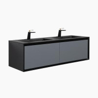 Hokku Designs 60" Double Bathroom Vanity With Black Integrated Basin And Two Drawers, Modern Style Spacious Storage Slee