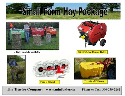 TERRAIN Mini Round Baler perfect for the small ranch or hobby farm. 80 to 100 bales per hour upto 20...