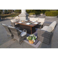 Lark Manor 1403B-1106-009 Fire Pit Set Wicker/Rattan 8 - Person Seating Group with Cushions