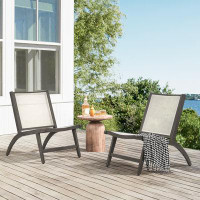 George Oliver Set Of 2 Aluminum Woven Outdoor Club Chairs, Indoor And Outdoor Armless Patio Lounge Chairs For Backyard,