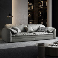 Hokku Designs 86.61" Grey Genuine Leather Modular Sofa cushion couch