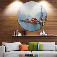 Design Art 'Fishing Boats in Harbour' Painting Print on Metal