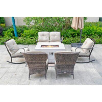 Winston Porter Thru 6-Piece Gas Fire Pit Table Set, A Loveseat Chair, 2 Rocking Chairs, 2 Arm Chairs