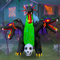 The Holiday Aisle® 10 FT Halloween Inflatable 3-Headed Dragon Decoration Blow Up LED Lighted Decor For Garden Lawn Yard