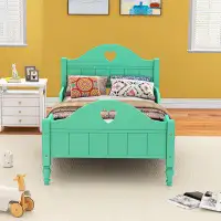 Charlton Home Clodette Macaron Twin Size Toddler Platform Bed with Side Safety Rails and Headboard and Footboard