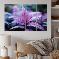 Design Art Purple Ferns Plant Ethereal Whispers I - Floral Wall Art Print - 4 Panels