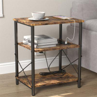 17 Stories Industrial Grey End Table - Built-In Power Outlet, Sturdy And Durable Construction, Perfect For Small Spaces