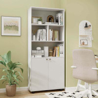 Ebern Designs Ebern Designs 66" Tall Home 5 Tier Free Standing Bookshelf 2-door Storage Cabinet Display Rack