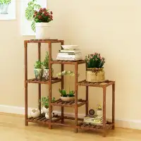 Arlmont & Co. 3-Tier Outdoor Wood Plant Stand for Multiple Plants, Accommodates 7 Potted Plants