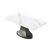 Everly Quinn Modern Grey And White Dining Table With Stainless Steel Curved Legs - Seats 6-8