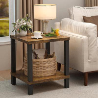 17 Stories End Table, Side Table 20 Inch Square, Modern 2-Tier Bedside Table, Wood Finish Nightstand For Spaces, Living